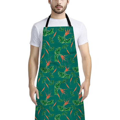 Watercolor Carrot Pattern Print Bib Apron With Pocket