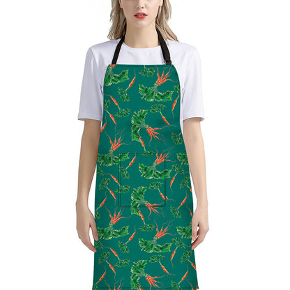 Watercolor Carrot Pattern Print Bib Apron With Pocket