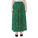 Watercolor Carrot Pattern Print Chiffon Maxi Skirt