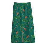 Watercolor Carrot Pattern Print Cotton Front Slit Maxi Skirt