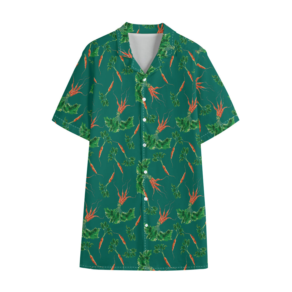 Watercolor Carrot Pattern Print Cotton Hawaiian Shirt