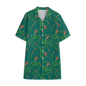 Watercolor Carrot Pattern Print Cotton Hawaiian Shirt