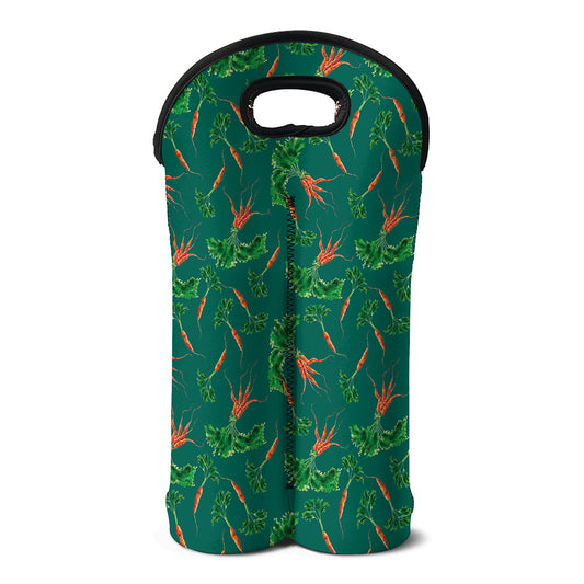 Watercolor Carrot Pattern Print Double Neoprene Wine Tote