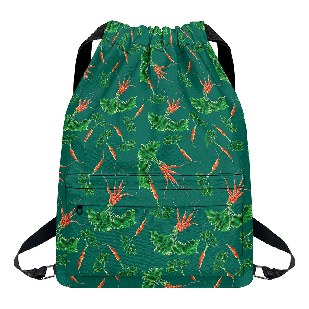 Watercolor Carrot Pattern Print Drawstring Backpack