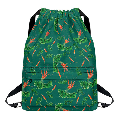 Watercolor Carrot Pattern Print Drawstring Backpack