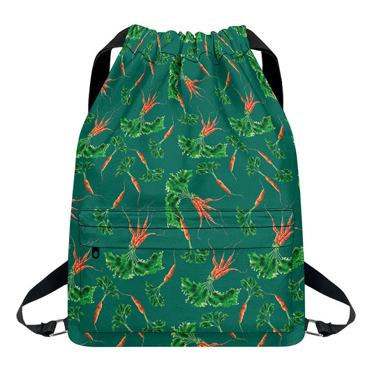 Watercolor Carrot Pattern Print Drawstring Backpack