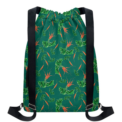 Watercolor Carrot Pattern Print Drawstring Backpack