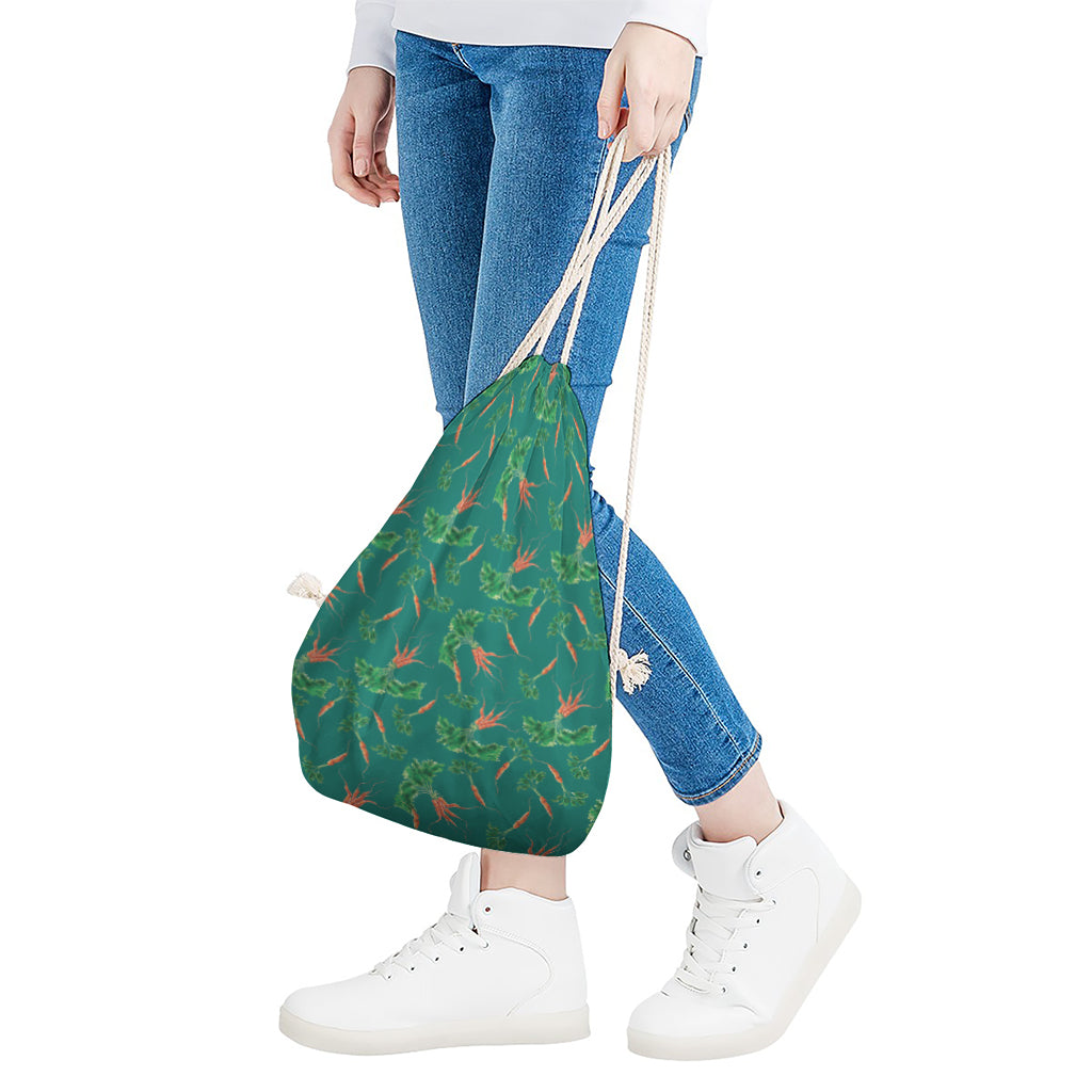 Watercolor Carrot Pattern Print Drawstring Bag