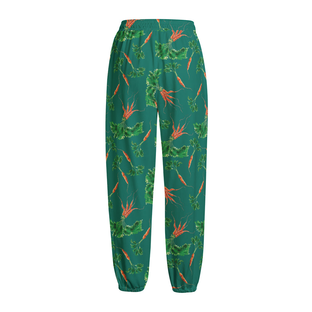 Watercolor Carrot Pattern Print Fleece Lined Knit Pants