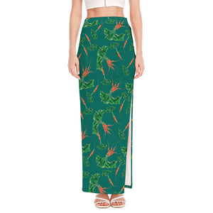 Watercolor Carrot Pattern Print High Slit Maxi Skirt