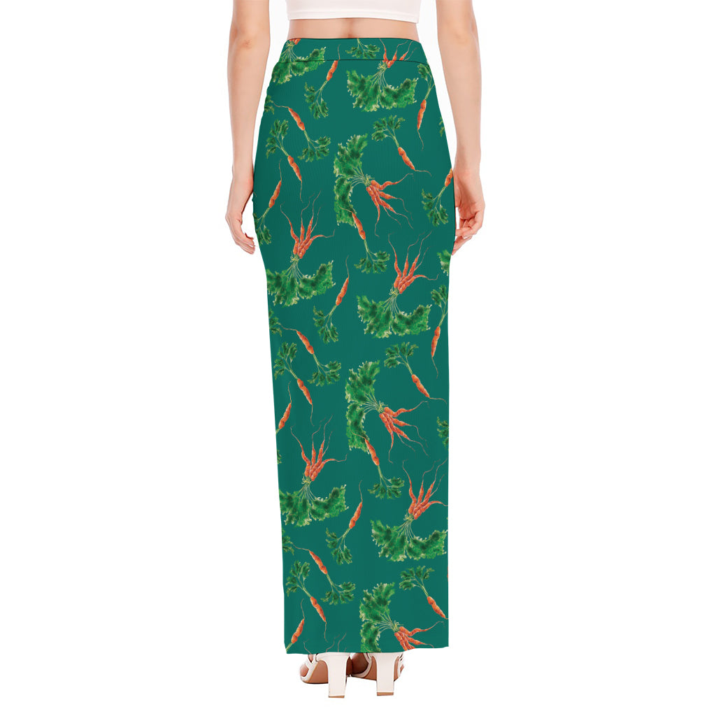 Watercolor Carrot Pattern Print High Slit Maxi Skirt