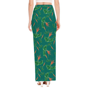 Watercolor Carrot Pattern Print High Slit Maxi Skirt