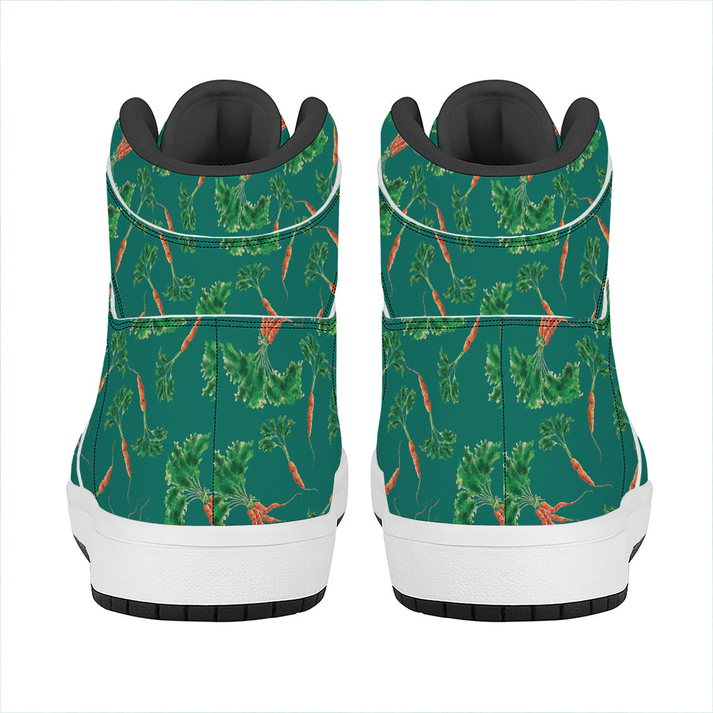 Watercolor Carrot Pattern Print High Top Leather Sneakers