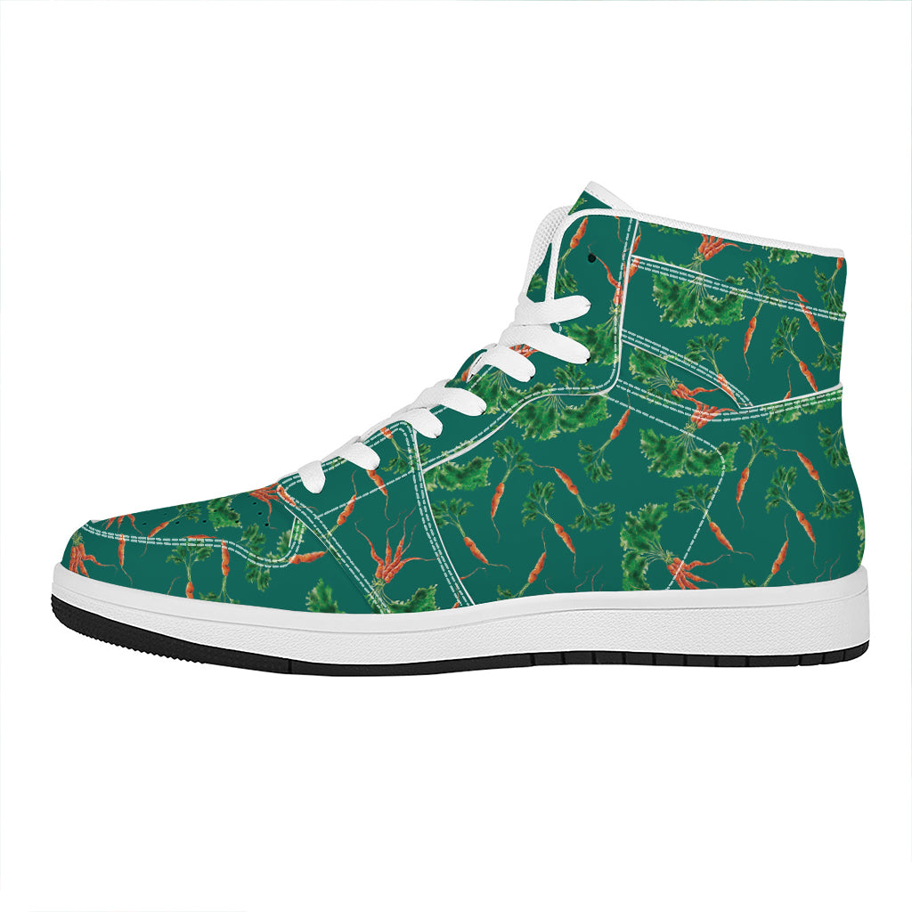 Watercolor Carrot Pattern Print High Top Leather Sneakers