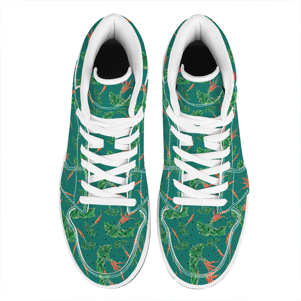 Watercolor Carrot Pattern Print High Top Leather Sneakers