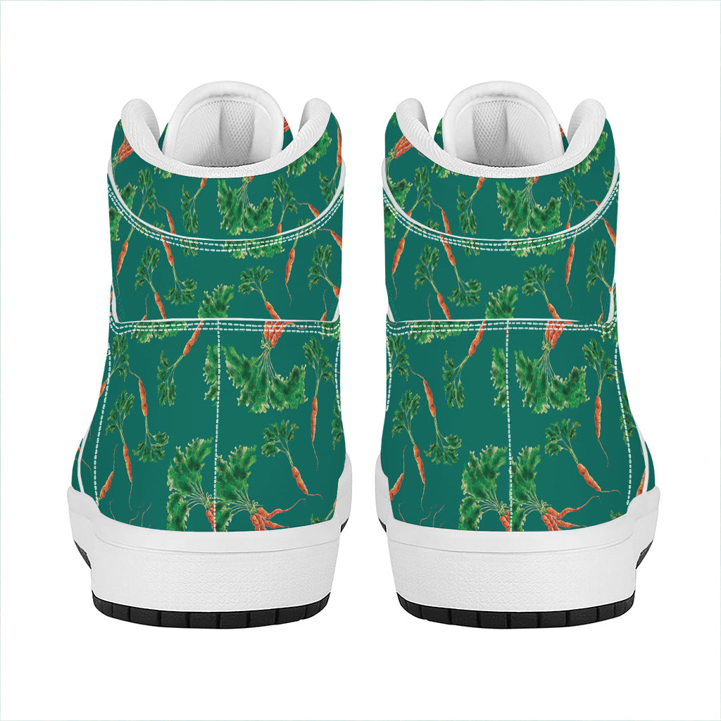 Watercolor Carrot Pattern Print High Top Leather Sneakers