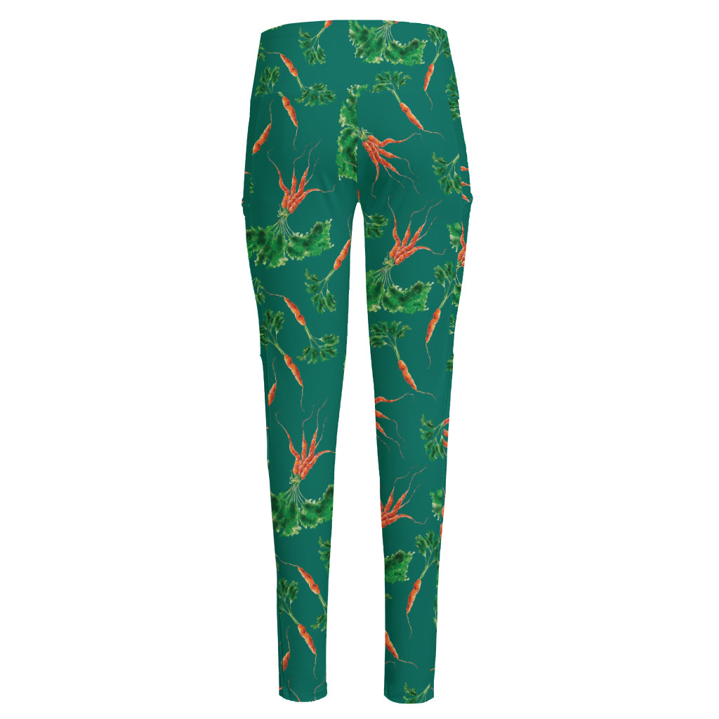 Watercolor Carrot Pattern Print High-Waisted Pocket Leggings
