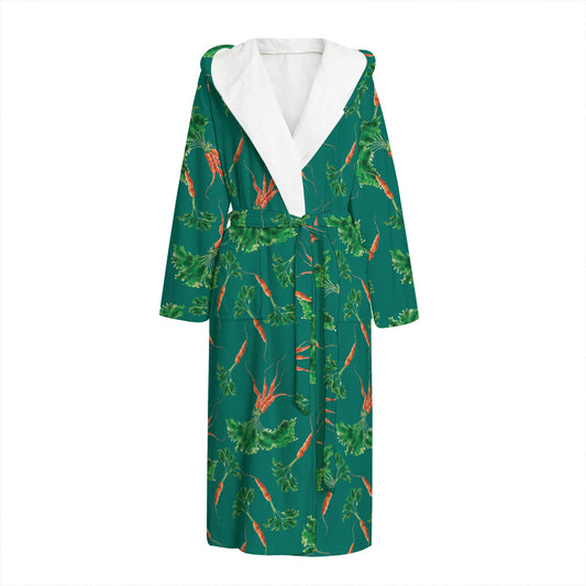 Watercolor Carrot Pattern Print Hooded Bathrobe