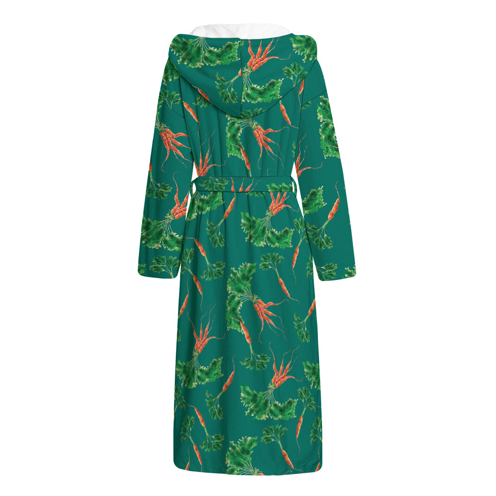 Watercolor Carrot Pattern Print Hooded Bathrobe