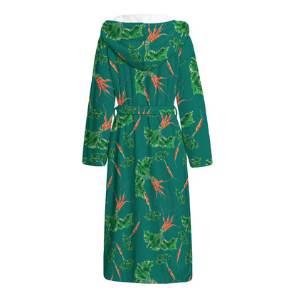 Watercolor Carrot Pattern Print Hooded Bathrobe