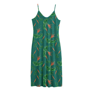 Watercolor Carrot Pattern Print Jersey Midi Cami Dress