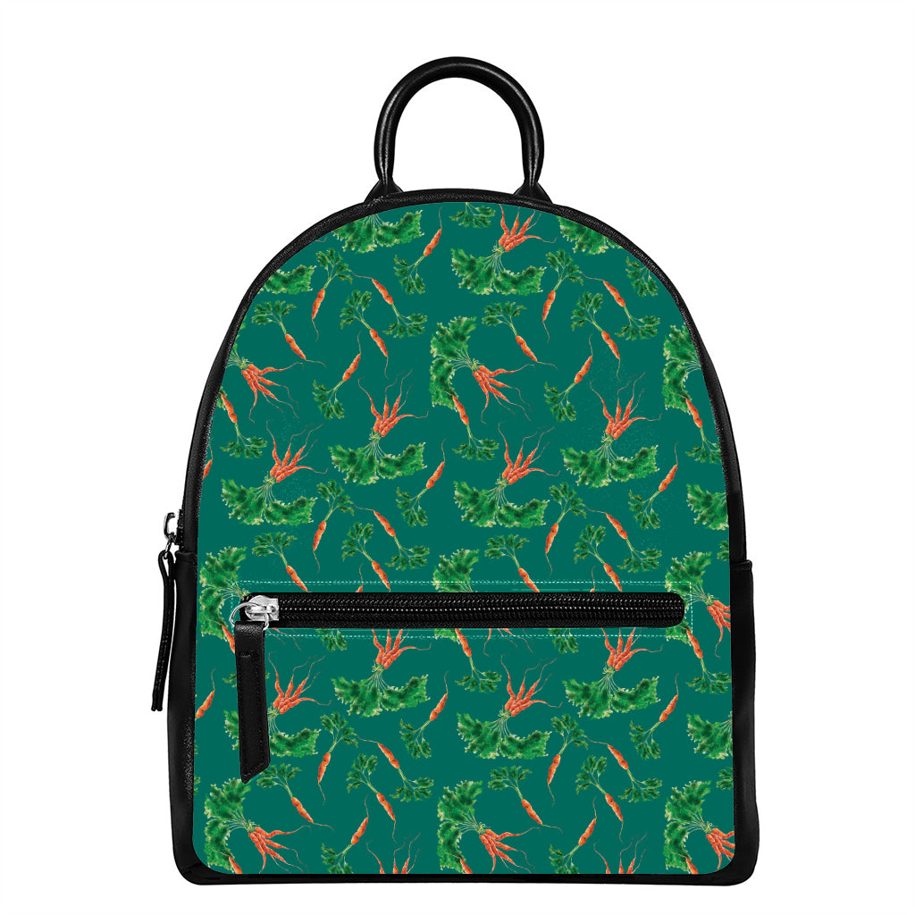 Watercolor Carrot Pattern Print Leather Backpack