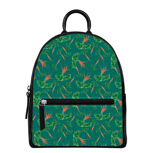 Watercolor Carrot Pattern Print Leather Backpack