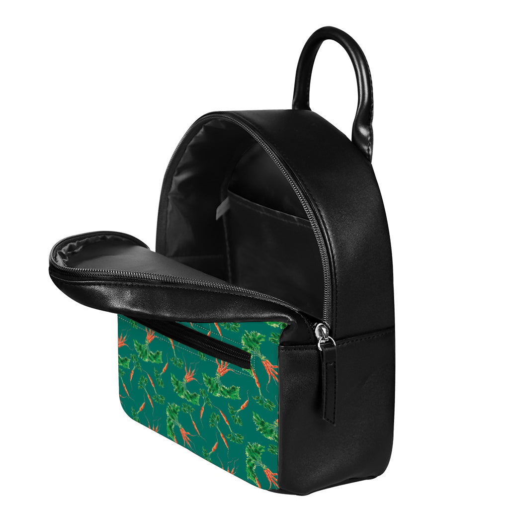 Watercolor Carrot Pattern Print Leather Backpack