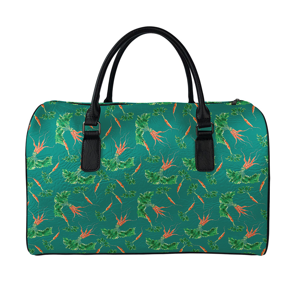Watercolor Carrot Pattern Print Leather Duffle Bag