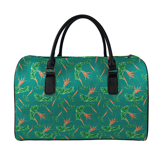 Watercolor Carrot Pattern Print Leather Duffle Bag