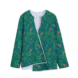 Watercolor Carrot Pattern Print Long Sleeve Short Coat