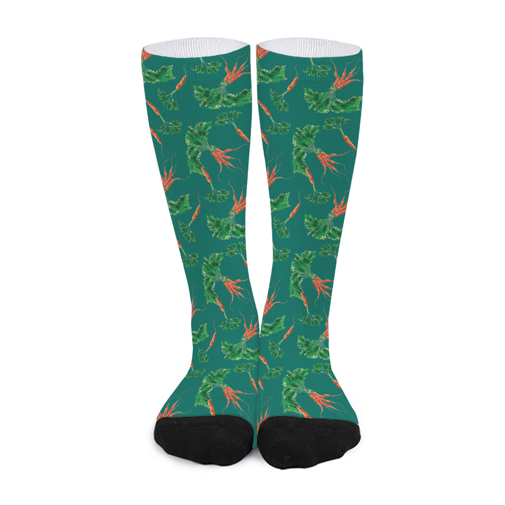 Watercolor Carrot Pattern Print Long Socks