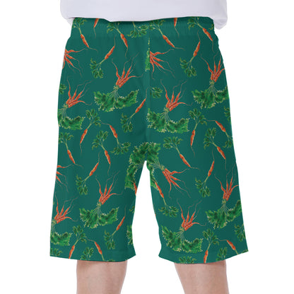 Watercolor Carrot Pattern Print Men's Beach Shorts