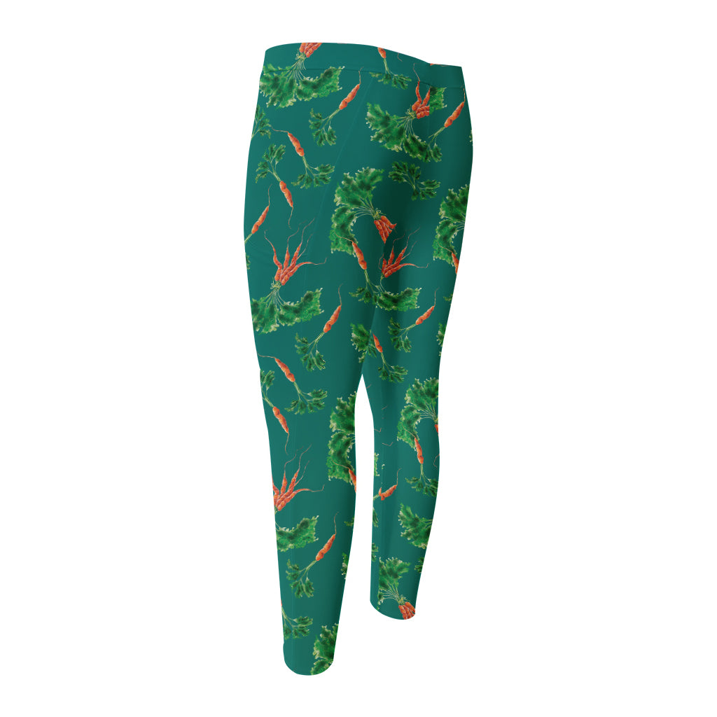 Watercolor Carrot Pattern Print Men's Compression Pants