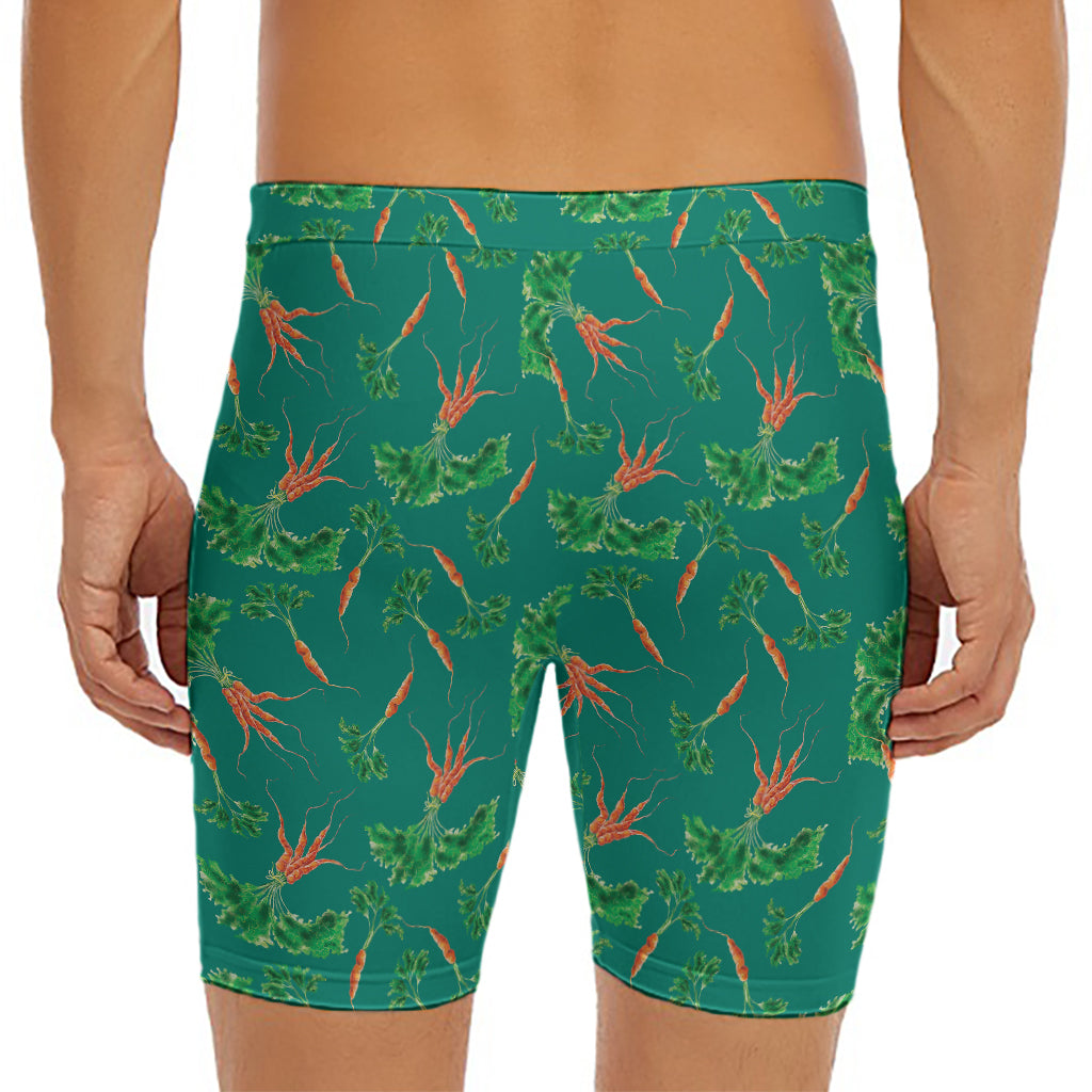 Watercolor Carrot Pattern Print Men's Long Boxer Briefs