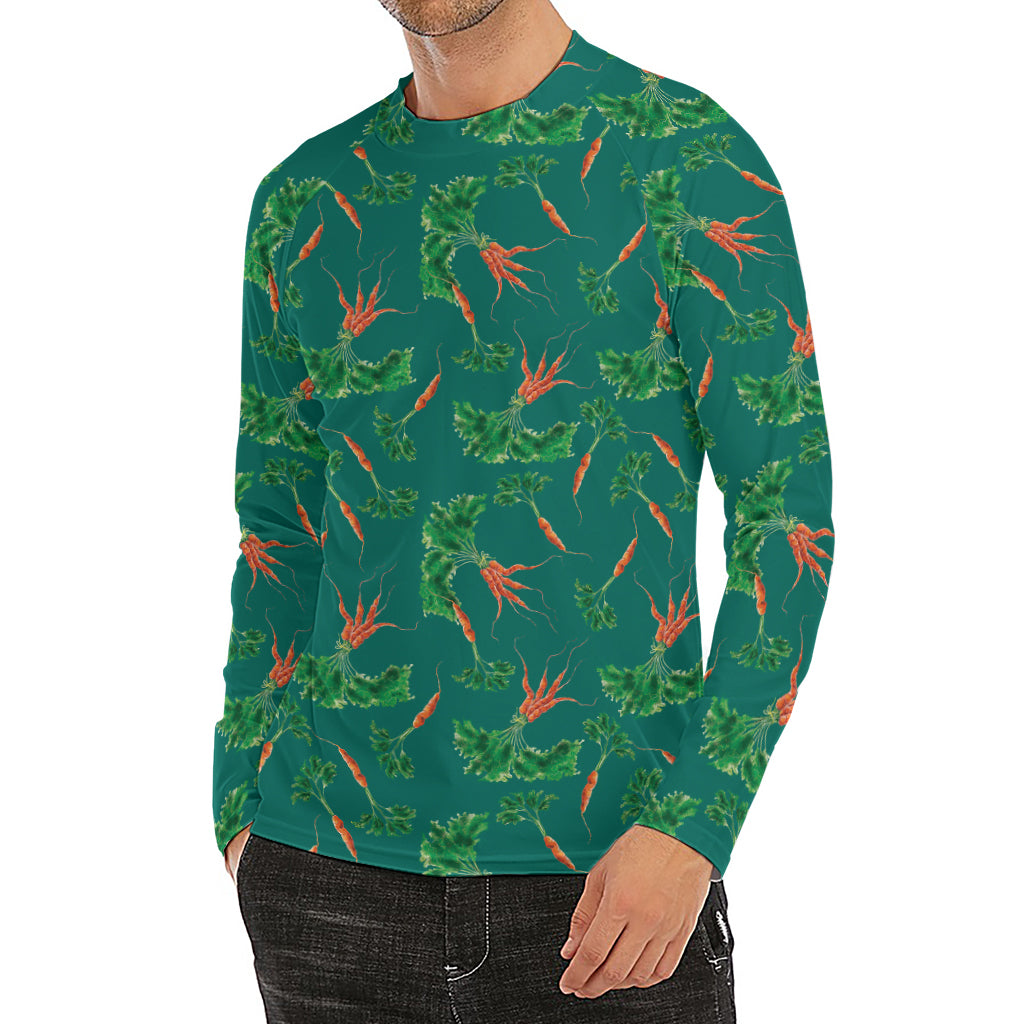 Watercolor Carrot Pattern Print Men's Long Sleeve Rash Guard