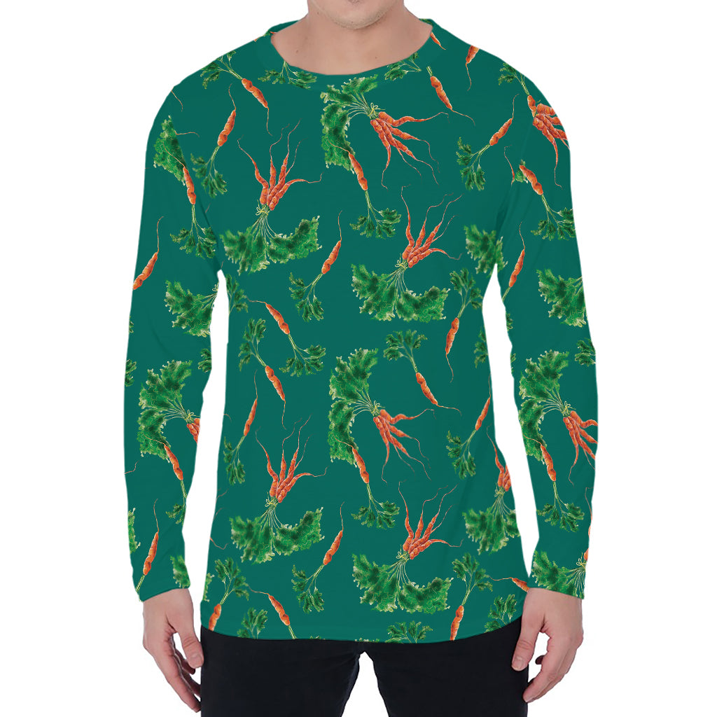 Watercolor Carrot Pattern Print Men's Long Sleeve T-Shirt