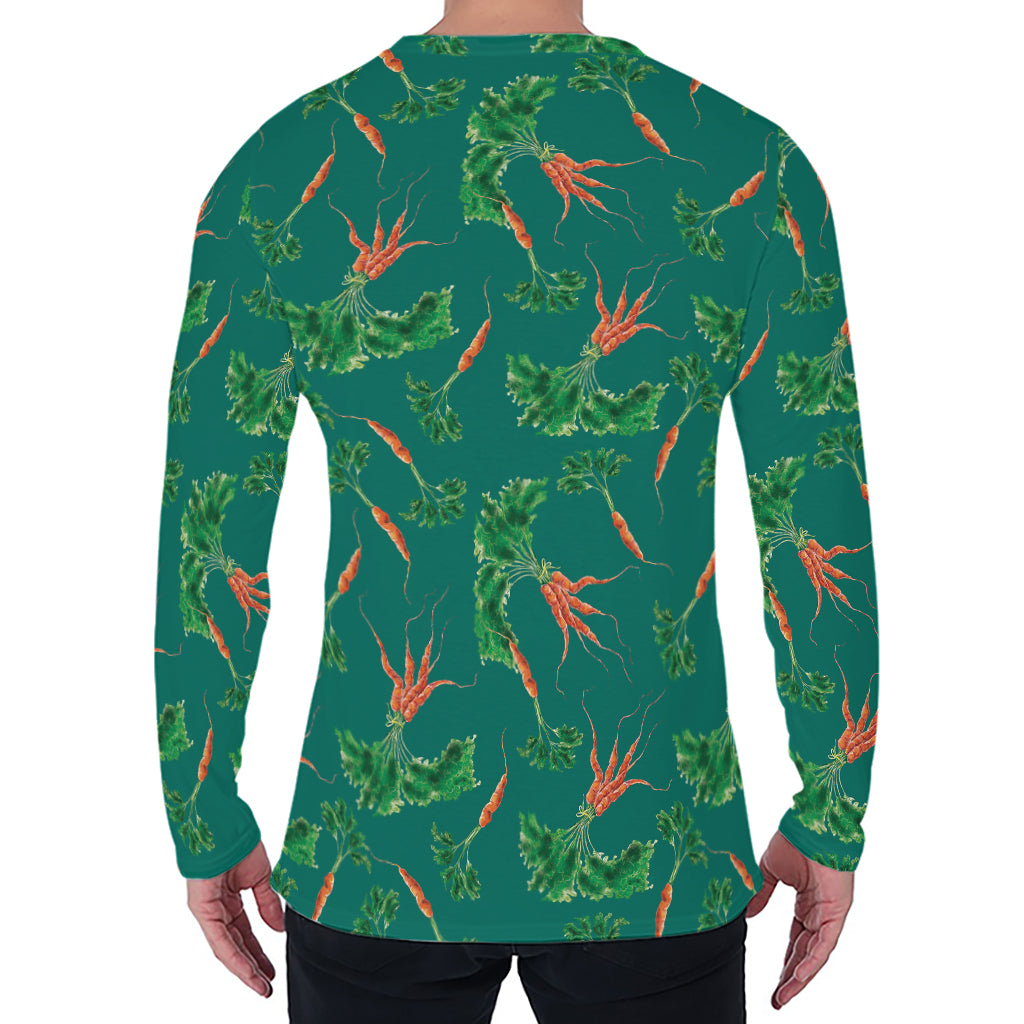 Watercolor Carrot Pattern Print Men's Long Sleeve T-Shirt