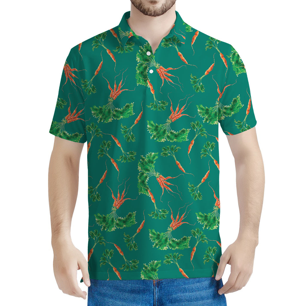 Watercolor Carrot Pattern Print Men's Polo Shirt