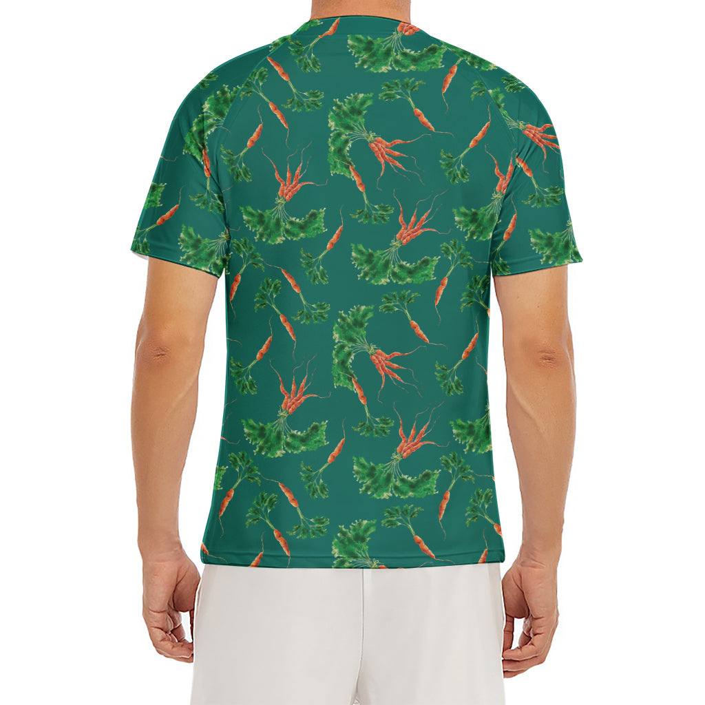 Watercolor Carrot Pattern Print Men's Short Sleeve Rash Guard