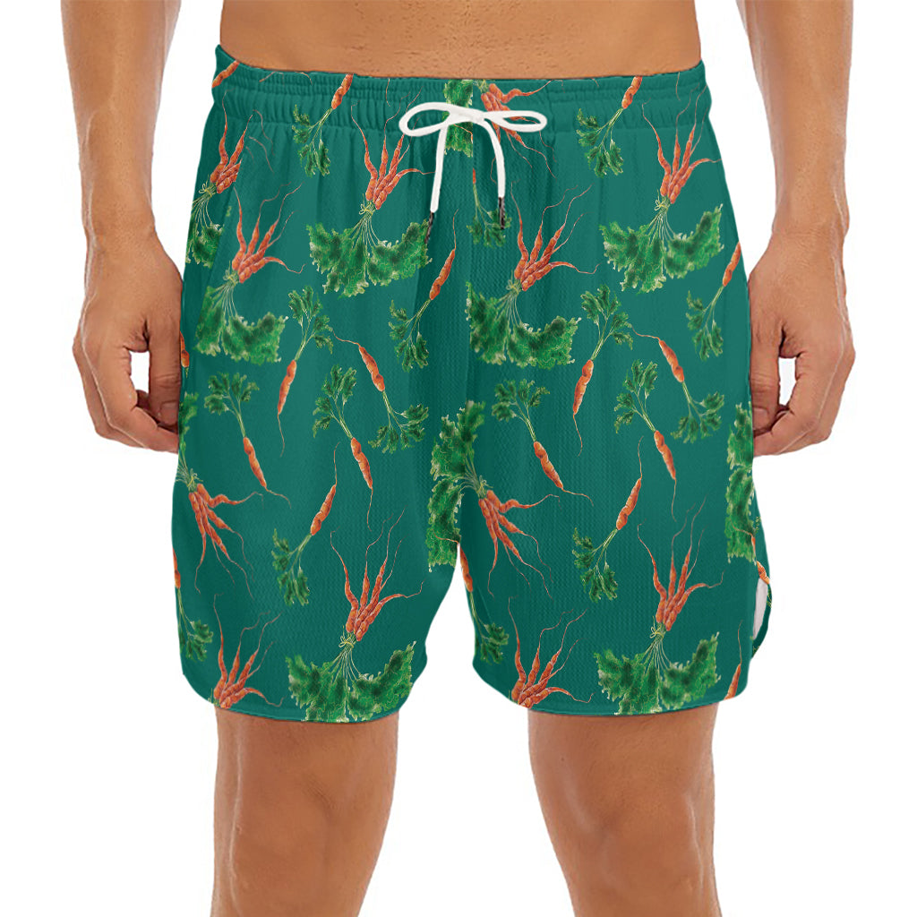 Watercolor Carrot Pattern Print Men's Split Running Shorts