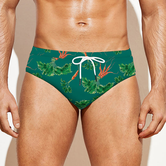 Watercolor Carrot Pattern Print Men's Swim Briefs