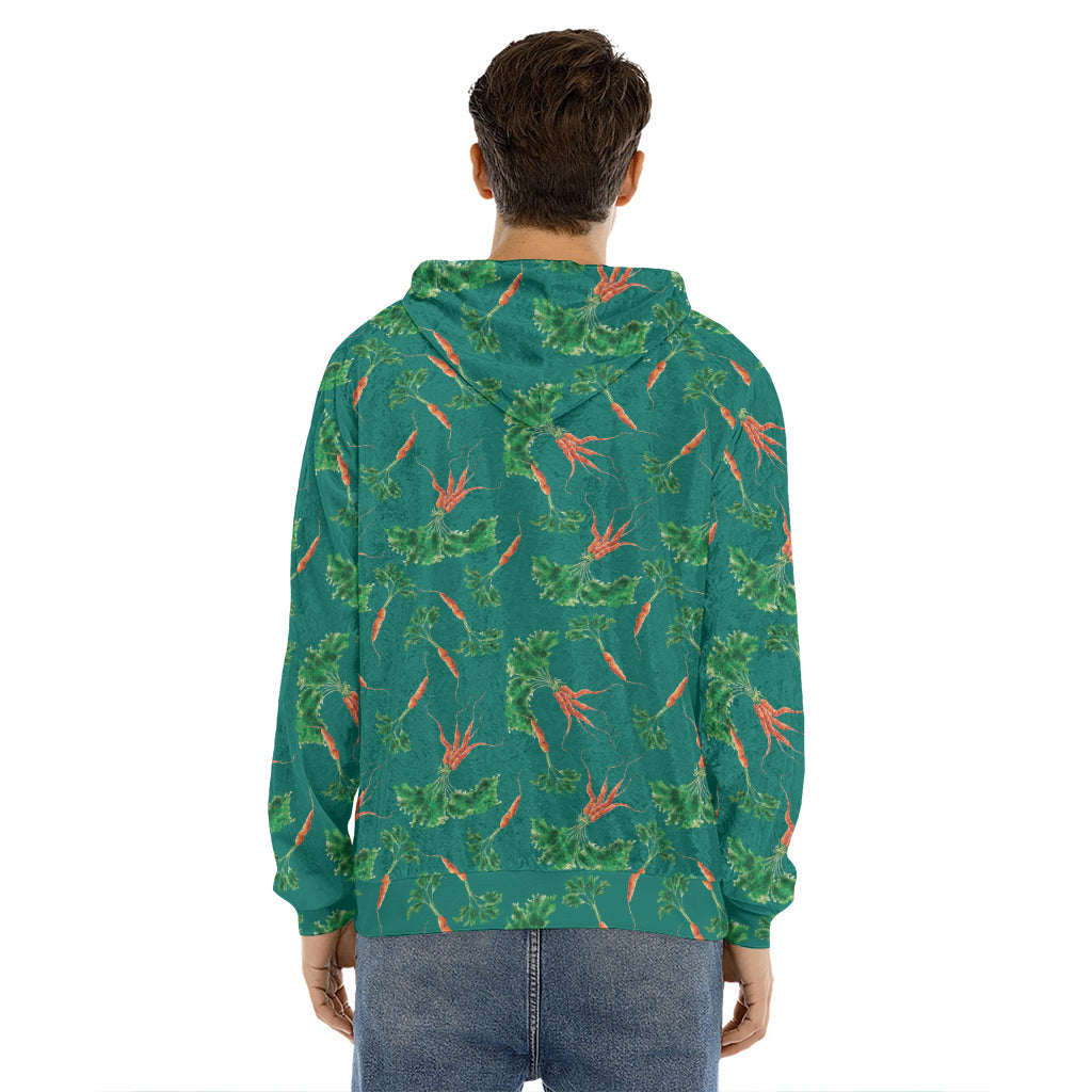 Watercolor Carrot Pattern Print Men's Velvet Pullover Hoodie