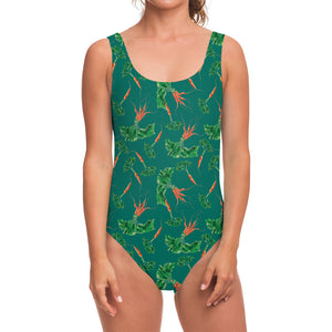 Watercolor Carrot Pattern Print One Piece Swimsuit