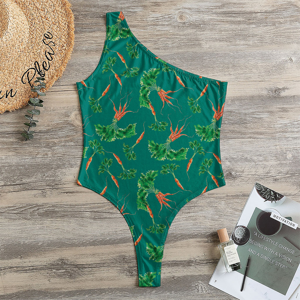 Watercolor Carrot Pattern Print One Shoulder Bodysuit