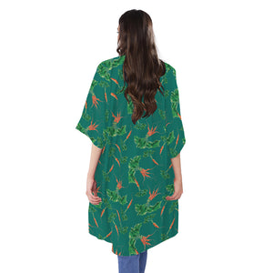 Watercolor Carrot Pattern Print Open Front Beach Cover Up