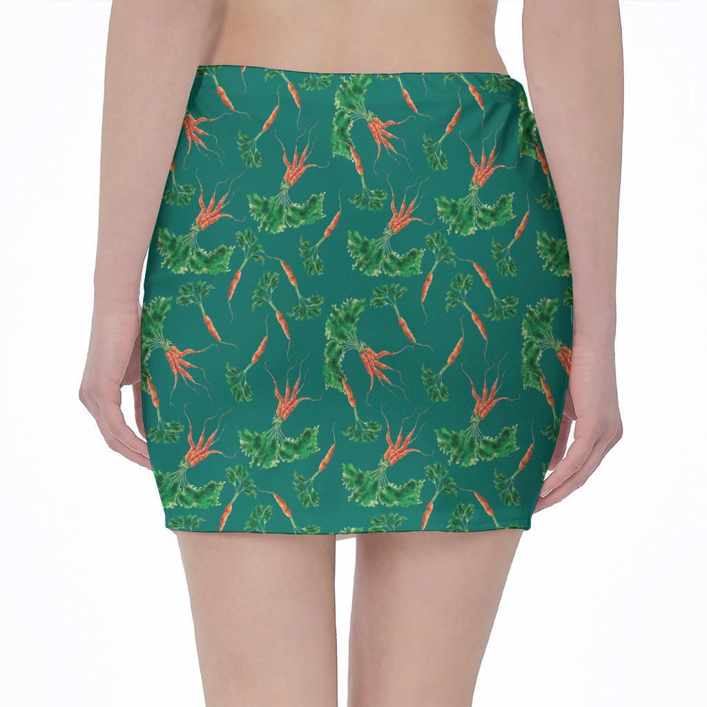 Watercolor Carrot Pattern Print Pencil Mini Skirt