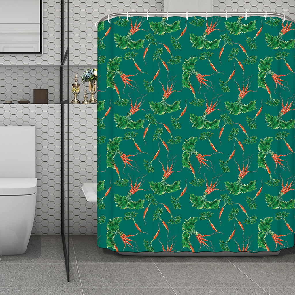Watercolor Carrot Pattern Print Polyester Shower Curtain