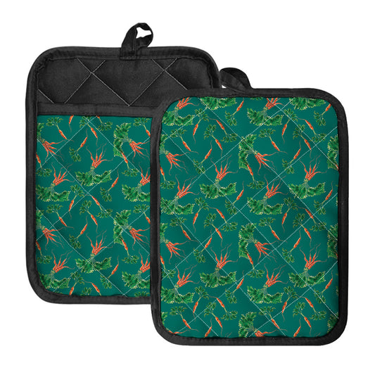 Watercolor Carrot Pattern Print Pot Holders With Pocket
