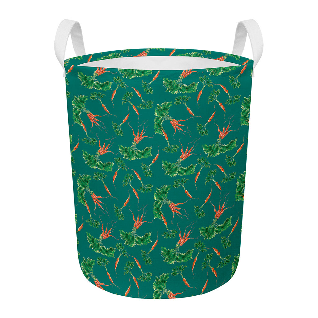 Watercolor Carrot Pattern Print Round Laundry Basket